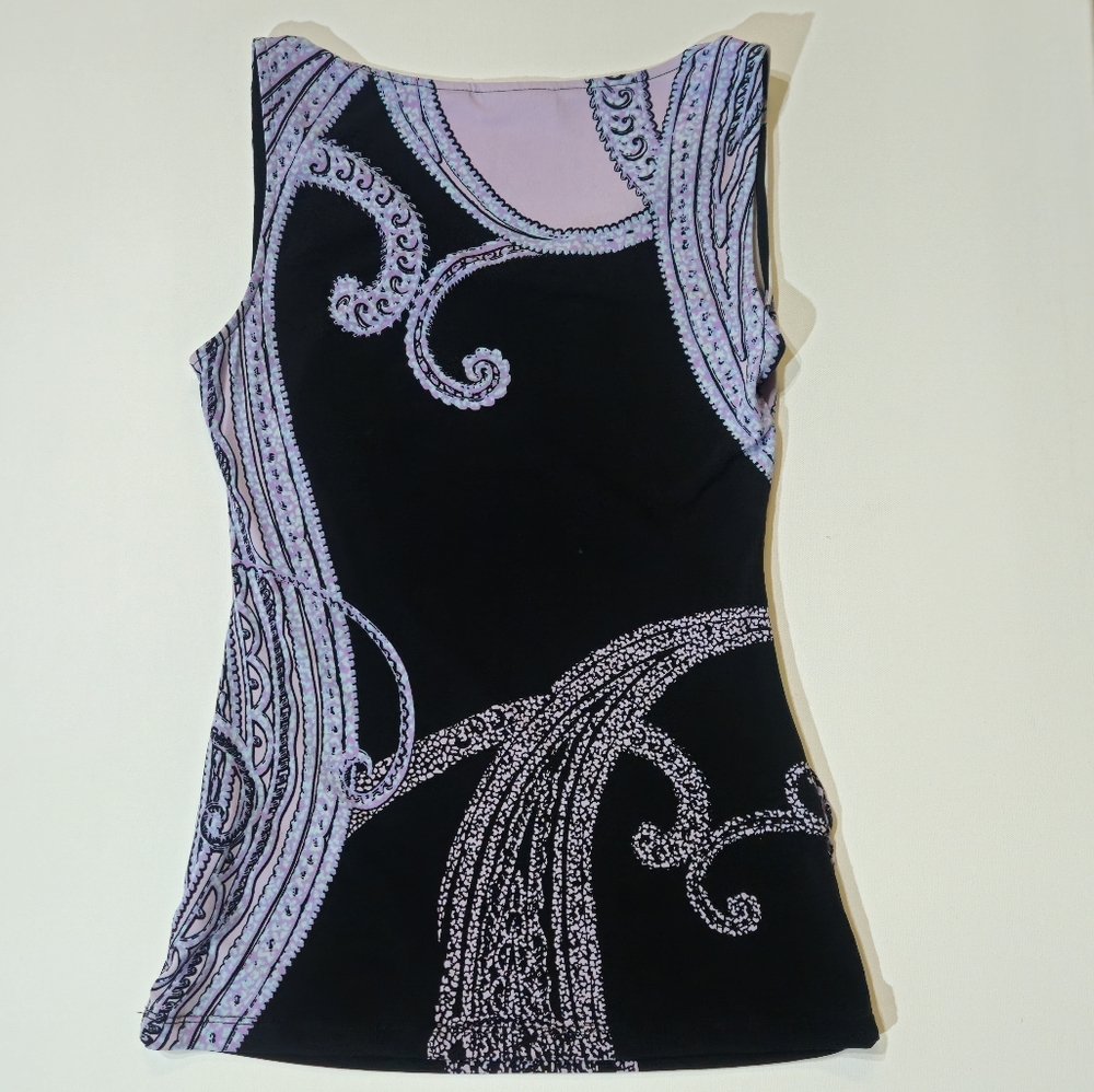 New York & Company Sleeveless Blouse Womens XS Black Purple Paisley Dressy Tank - Picture 2 of 6